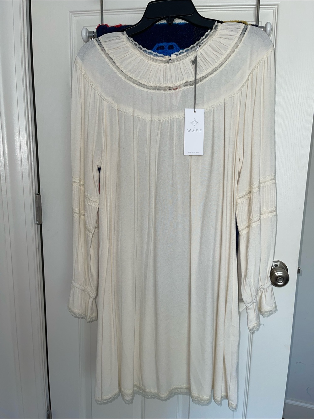 Wayf Ivory Long-Sleeve Smocked Yoke Dress